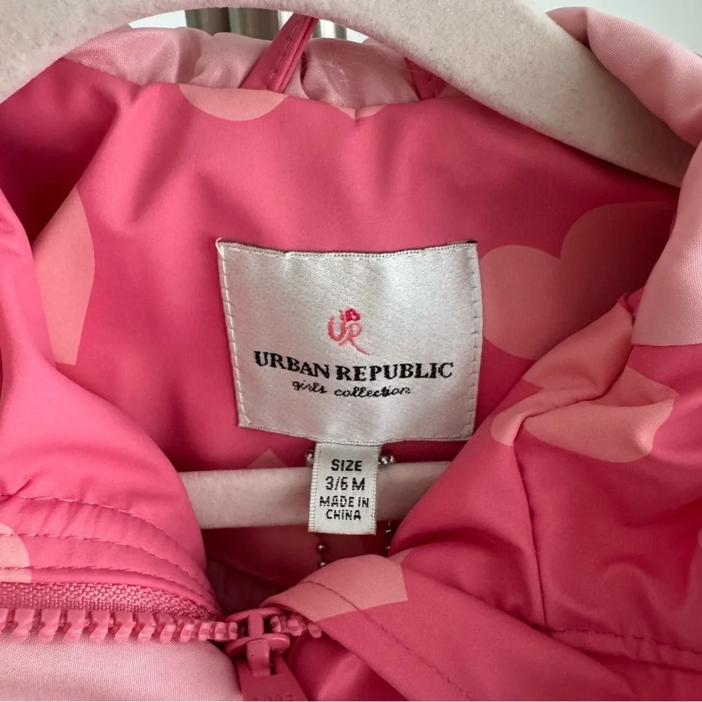 NWT Urban Republic Pink Heart Patterned Rain Jacket Size 3-6M